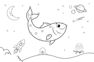A constellation of a fish outlined in stars – Twinkling Stars & Constellation Sky coloring page