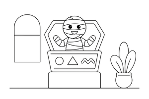 A mummy in an open sarcophagus on display – Historic Museum Places coloring page