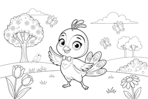 A cute baby peacock – Peacock Bird coloring page