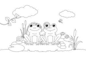 Two frogs sitting side by side – Curious Frog Wild coloring page