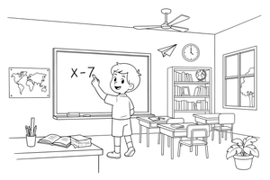 A child writing on the board – School coloring page