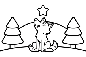 A wolf sitting and howling with a star above – Wild Wolf Pack coloring page