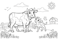 A mama cow with her little calf – Cow coloring page