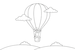 A child waving from a hot air balloon basket – Colorful Hot Air Balloon coloring page