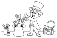 A magician in a top hat pulling a rabbit out of the hat – Creative Artist Performer coloring page