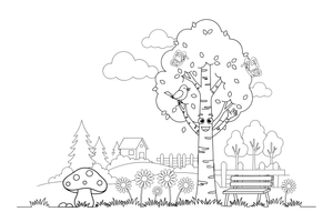 A slender birch tree with a white trunk – Lithuanian Nature Plants coloring page