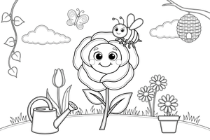 A rose with a bee on its petals – Elegant Rose Flower coloring page