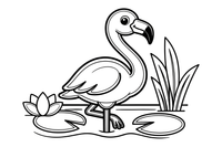 A flamingo standing on one leg in the water – Flamingo Pond coloring page