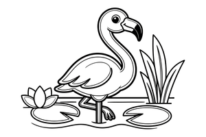 A flamingo standing on one leg in the water – Flamingo Pond coloring page