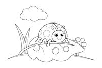 A ladybug on a green leaf with dewdrops – Ladybug coloring page