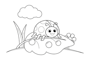 A ladybug on a green leaf with dewdrops – Ladybug coloring page