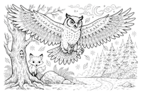 An owl spreading its wings to fly – Owl coloring page