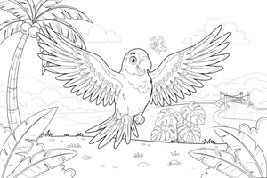 A parrot spreading its big wings among the leaves – Safari & Jungle Wild Animals coloring page