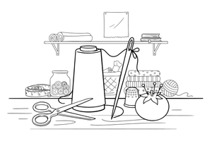 A needle and a spool of thread side by side – Sewing & crafts Object coloring page