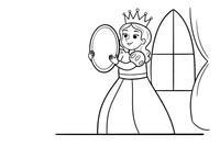 A wicked queen with a crown looking into a mirror – Snow White Story coloring page