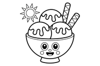 A bowl of ice cream with three scoops and a wafer – Frozen Treats Ice Cream coloring page