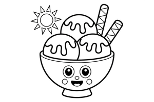 A bowl of ice cream with three scoops and a wafer – Frozen Treats Ice Cream coloring page
