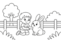 A child petting a rabbit – Zoo Day coloring page