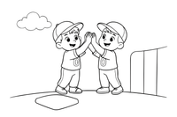 Two players high-fiving after a run – Baseball Baseball coloring page