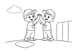 Two players high-fiving after a run – Baseball Baseball coloring page