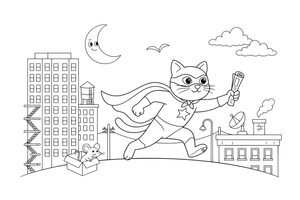 A superhero cat with a mask – Superhero coloring page
