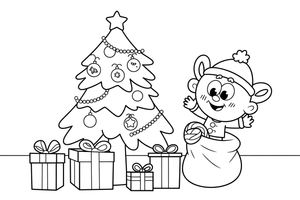Christmas Tree sack of gifts – Christmas Winter Decorations coloring page