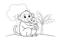 A mama monkey holding her baby – Monkey coloring page