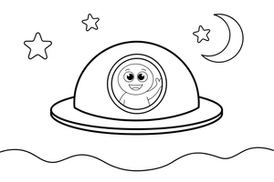 A alien waving from the window of a flying saucer – Friendly Alien coloring page