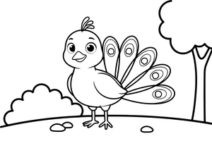 A cute baby peacock – Peacock Bird coloring page