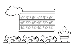 A departure board showing rows of little plane pictures – Travel & Journeys Place coloring page