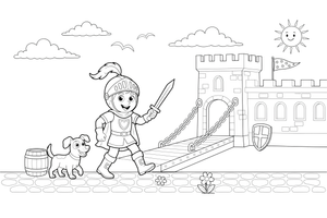 Knight crossing a drawbridge – Knight Knight Campaign coloring page