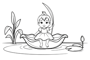 The tiny girl using a rose petal as a little boat – Thumbelina Story coloring page