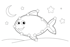 A constellation of a fish outlined in stars – Twinkling Stars & Constellation Sky coloring page