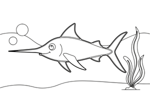 A swordfish gliding through the deep water – Fishes coloring page