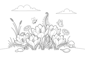 A patch of crocuses in the spring grass – Spring Flower coloring page