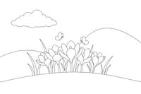 A patch of crocuses in the spring grass – Spring Flower coloring page
