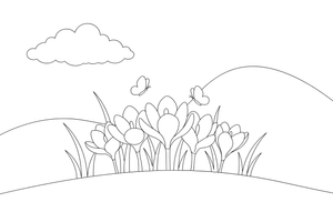 A patch of crocuses in the spring grass – Spring Flower coloring page