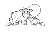A mama cow with her little calf – Cow coloring page