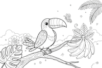 A toucan next to a bunch of bananas – Toucan coloring page