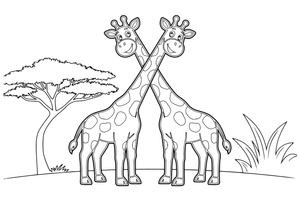 Two giraffes with their necks crossed – Giraffe Wild Wonders coloring page