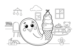 Tongue licking an ice cream – Body Parts Exploration coloring page