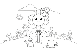 A sunflower with a bee on it – Golden Sunflower Bloom coloring page