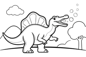 Spinosaurus blowing bubbles – Spinosaurus Dinosaur in Nature coloring page