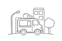 An ice cream truck with a big cone on top – City City Vehicles coloring page