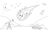 A meteor streaking down through the night sky with a bright trail – Exploring Space Objects coloring page