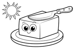 A block of butter with a knife – Creamy Dairy Delights coloring page