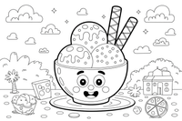 A bowl of ice cream with three scoops and a wafer – Frozen Treats Ice Cream coloring page