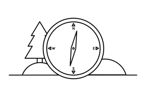 A round compass with a needle pointing north – Adventure Gear coloring page