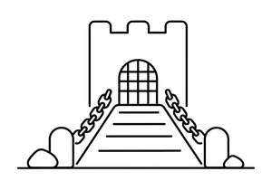 A castle drawbridge and gate (close-up) – Castle coloring page