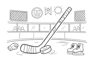 A hockey stick and a puck – Dynamic Hockey Scenes coloring page